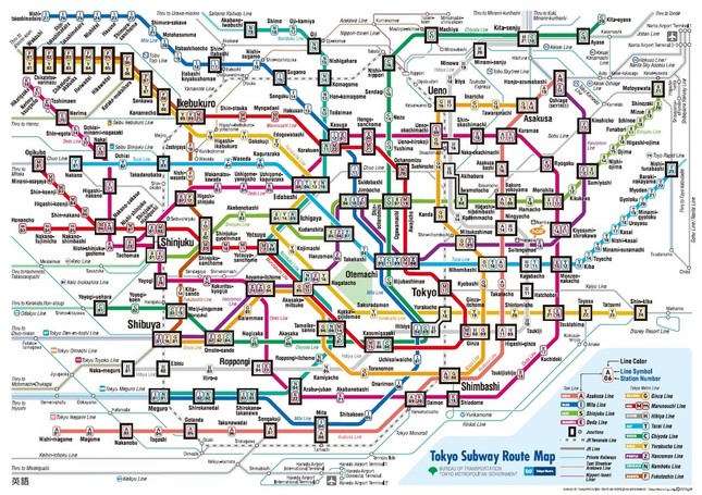 複雑な路線図は海外でも話題に（画像は英語版の東京メトロ路線図）
