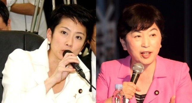 蓮舫氏（左）は白、福島瑞穂氏（右）はピンクのスーツが定番だ