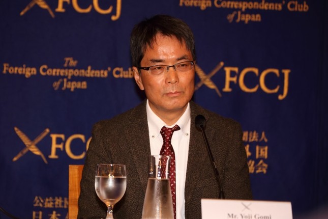 日本外国特派員協会で会見した東京新聞の五味洋治編集委員
