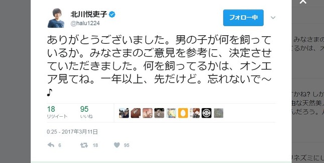 質問の連投に批判の声(写真は北川さんのツイッターのスクリーンショット)