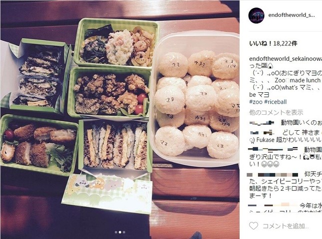 Fukaseさんのインスタグラムにアップされた弁当写真（画像は、スクリーンショット）