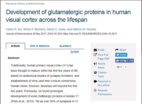 「ジャーナル・オブ・ニューロサイエンス」に掲載されたマーフィー教授らの論文
