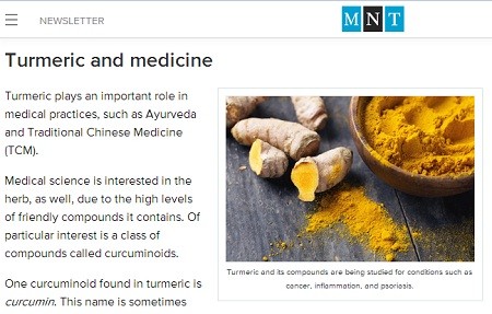 糖尿病とターメリックの関係を特集した米MNTの記事
