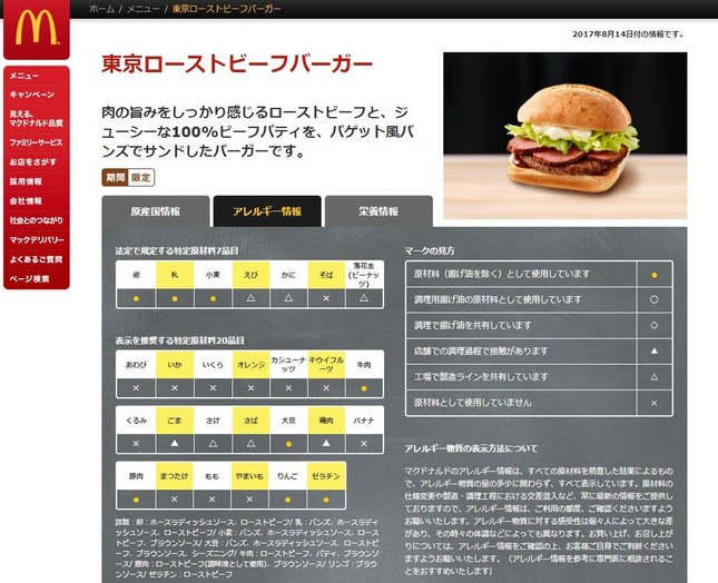 東京ローストビーフバーガー(写真は日本マクドナルドHPより)
