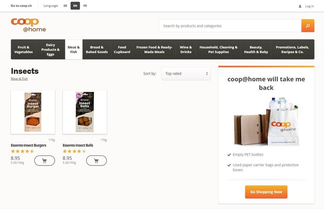 結構おいしそうな昆虫バーガーと昆虫ボール（画像はCoop社、Essento社のウェブサイトより）