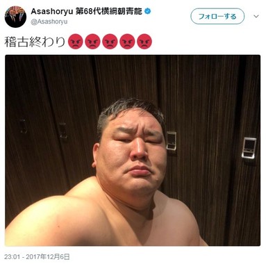 6日にツイッターへ投稿した写真。僧帽筋の盛り上がりがすごい