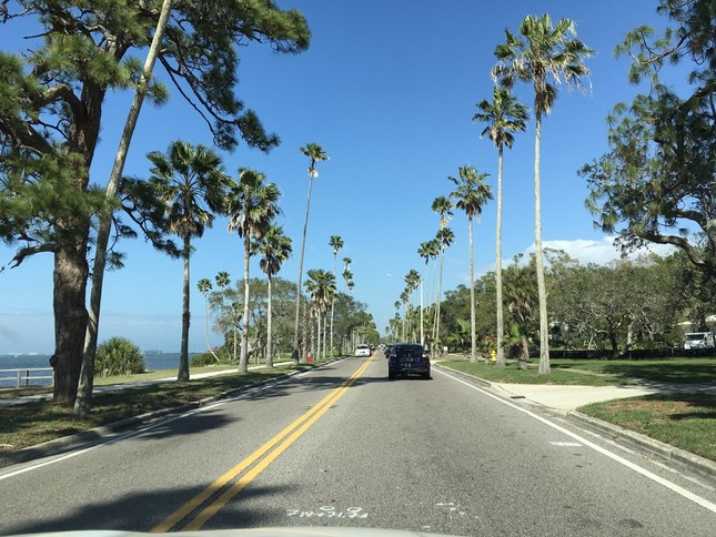 フロリダの タンパ空港からメキシコ湾岸沿いの町に向かう道。銃乱射事件のあった高校は内陸にある