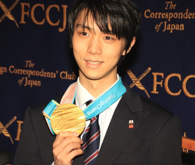 金メダルを獲得したフィギュアスケートの羽生結弦選手（2018年2月27日撮影）