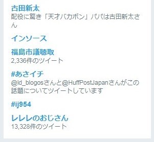 トレンド欄にも古田新太さんの名前と並び、「レレレのおじさん」が