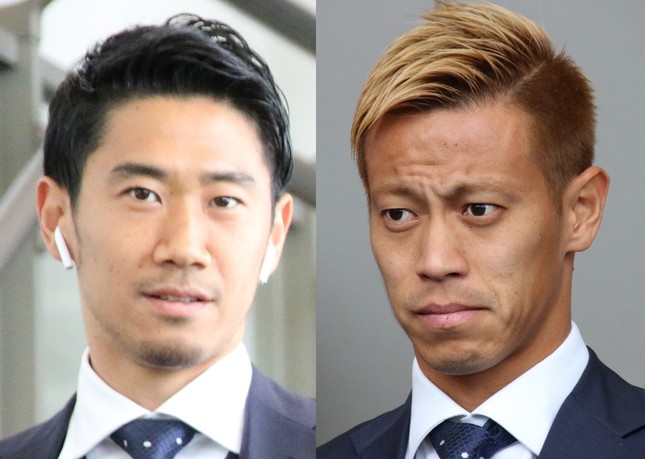 トップ下のスタメン争いをする香川真司と本田圭佑（2018年6月2日撮影）