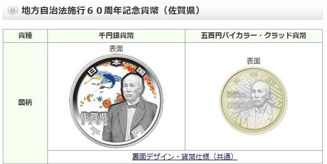 大隈の肖像が使われた記念硬貨