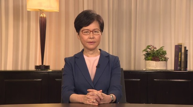 香港政府トップの林鄭月娥（キャリー・ラム）行政長官は、ビデオ演説で「4つの提案」をしている（写真は香港政府ウェブサイトから）