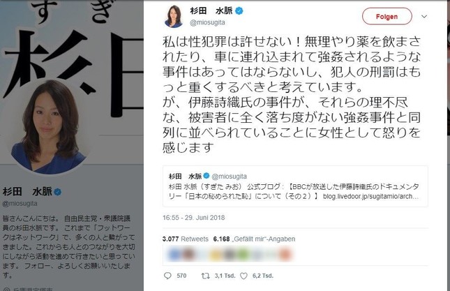 杉田氏の削除されたツイート