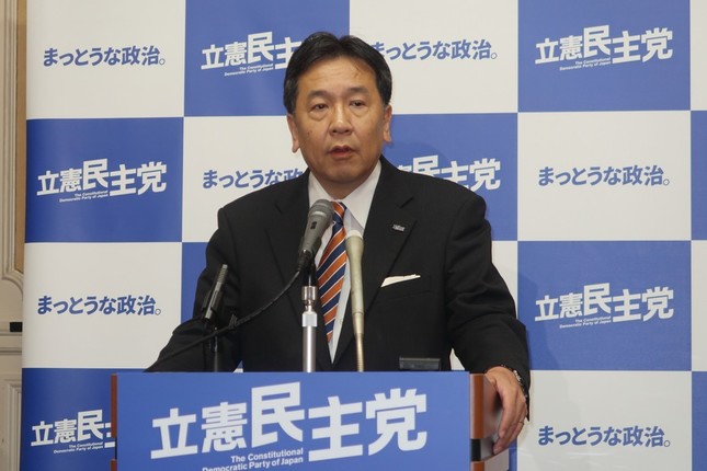 立憲民主党の枝野幸男代表。京都市長選での広告について「広告自体存じ上げませんので、コメントのしようがありません」と主張した。
