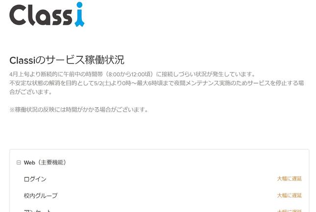 5月11日正午前まで「大幅に遅延」のままだった