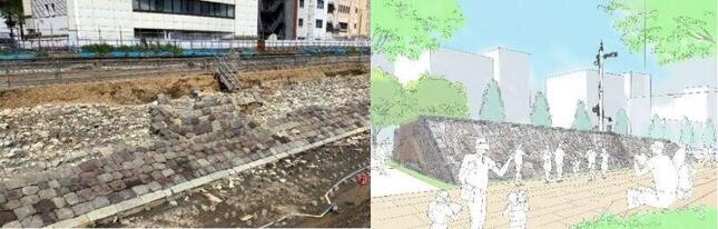 信号機の土台跡と保存イメージ（プレスリリースより）