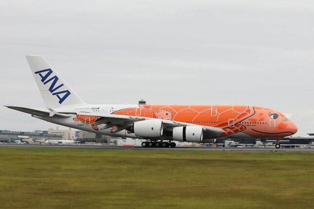 A380型機は、エアバス社の工場がある仏トゥールーズから約12時間かけて飛来した