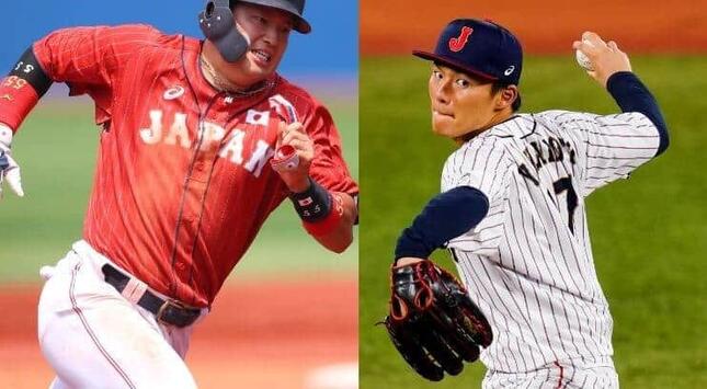 2021東京五輪代表でのオリックスのエース山本とヤクルトの主軸村上。第6戦はどんな展開になるか（写真：長田洋平/アフロスポーツ／AP/アフロ）