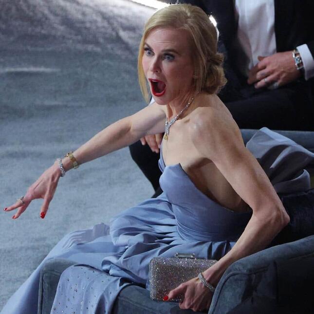 ニコール・キッドマンさんの驚きの表情は、アカデミー賞授賞式前に撮られたものだった（写真：ロイター/アフロ）