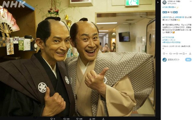NHKドラマ10「大奥」に出演する津田健次郎さん（左）と高木渉さん。ドラマのX（@nhk_oooku）より