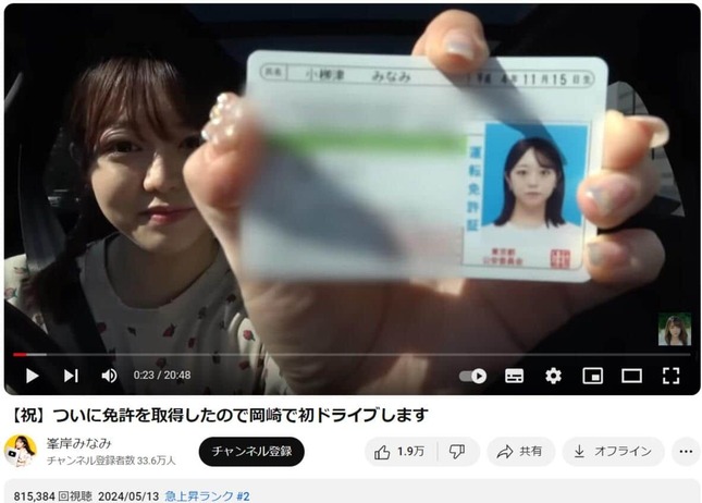 実際の動画（峯岸さんのYouTubeより）