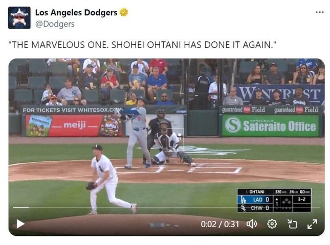 25号本塁打を放つ大谷選手（ドジャース公式Xより）