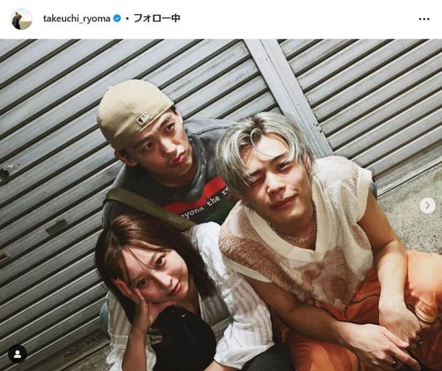 左からたけうちほのかさん、竹内涼真さん、竹内唯人さん。竹内涼真さんのインスタグラム（＠takeuchi_ryoma）より
