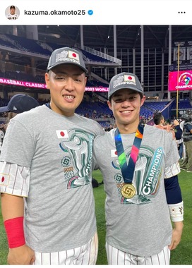 岡本と中野の2ショット（岡本のインスタグラムより）