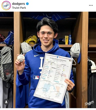 大リーグ初勝利の佐々木（ドジャースインスタグラムより）