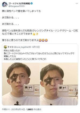 ゴー☆ジャスさんのアドバイス。油性ペンで顔に星を描いても大丈夫