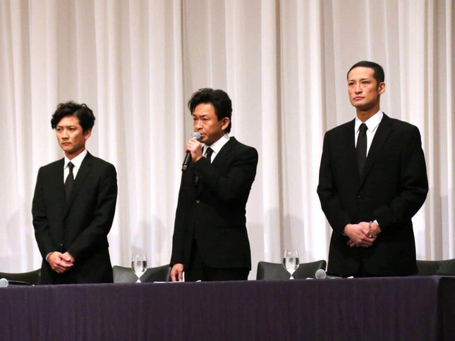 元TOKIOの国分太一さん、城島茂さん、松岡昌宏さん（2018年5月2日の会見より）