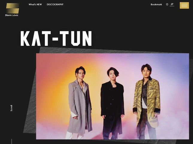 「KAT-TUN」解散時に所属していたメンバー3人。Storm Labels公式サイトより