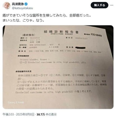 がん闘病中の高須克弥氏、2025年7月にも入院していた。本人のX（＠katsuyatakasu）より