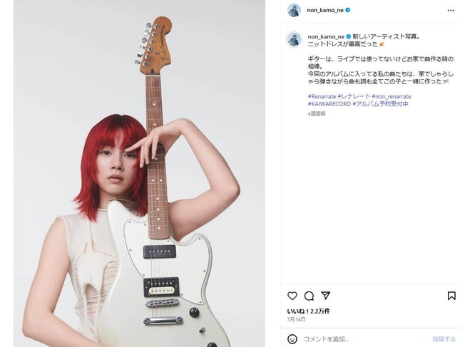 のんさんのインスタグラム（＠non_kamo_ne）より