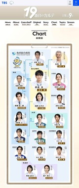 TBS系ドラマ「19番目のカルテ」の相関図、公式サイトより