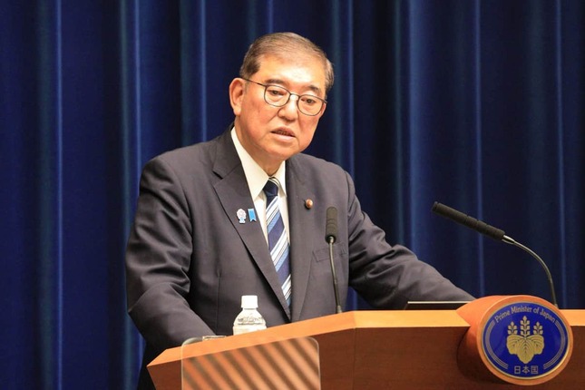 退陣表明会見に臨む石破茂首相
