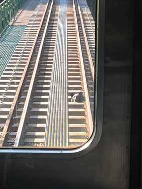 Xで話題になった「JR只見線」線路上のクマ。写真提供：Xユーザー・らくらくだ（＠rakuraku323）さん