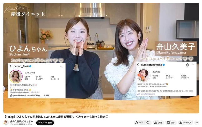 舟山久美子さんのYouTubeチャンネルより 