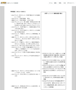 これまでの経緯（2011年4月～2025年11月）「全国フェミニスト議員連盟」ウェブサイトより