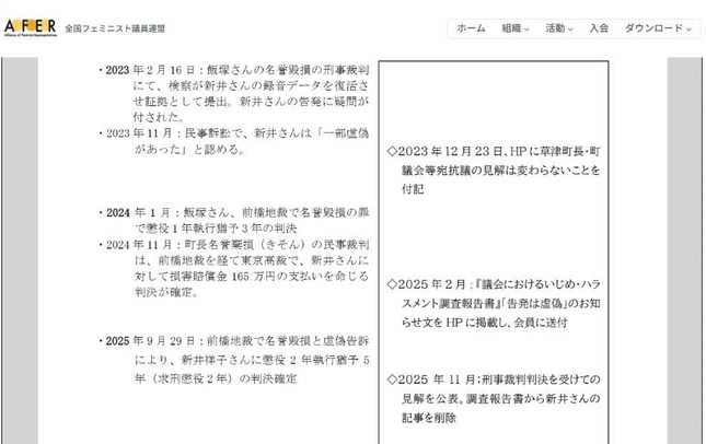 これまでの経緯（2011年4月～2025年11月）「全国フェミニスト議員連盟」ウェブサイトより