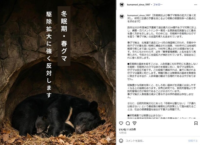 日本熊森協会の公式インスタグラムから
