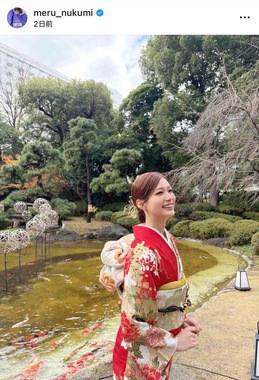 生見愛瑠さんのインスタグラム（＠meru_nukumi）より