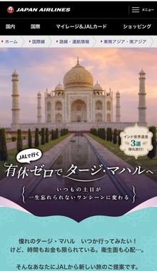 一部で「有休ゼロ」プランが話題になったJALのキャンペーンサイト。全体に占める観光需要の割合は小さい