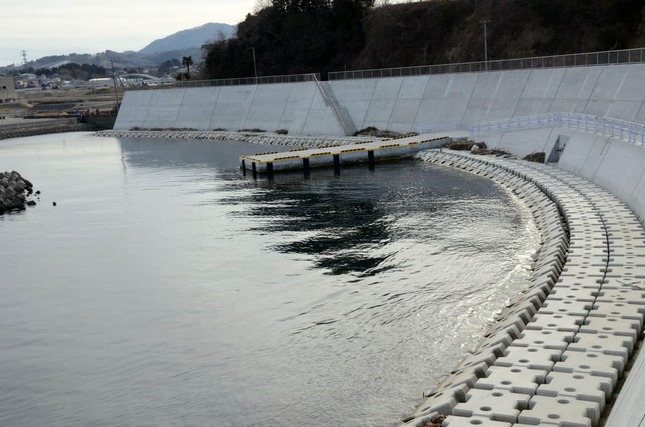 気仙沼市内で造られた防潮堤（2017年撮影）