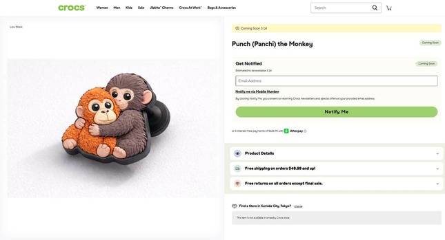 米クロックスのサイトより、問題のチャームの商品ページ