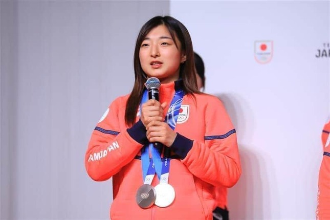 坂本花織さん（ミラノ・コルティナ五輪の帰国時記者会見で）