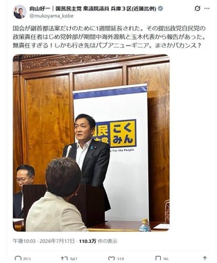 あっという間に撤回された向山好一衆院議員の「バカンス」発言。すでに投稿も削除されている