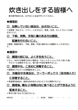 「炊き出しチェック表」の一部箇所（熊本県の公式サイトより）