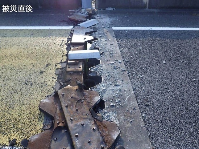 地震直後の高速道路は、このように大きな被害を受けた（写真は国土交通省九州地方整備局のXから）