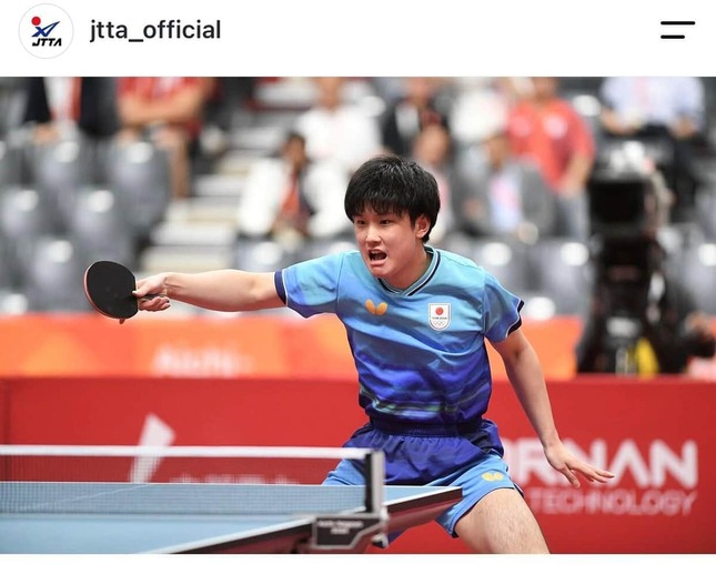 日本代表エース、張本選手（協会インスタグラムより）